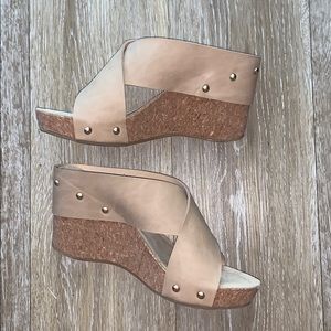Sand-colored wedge platforms!  Cork, 3,5” heels!.